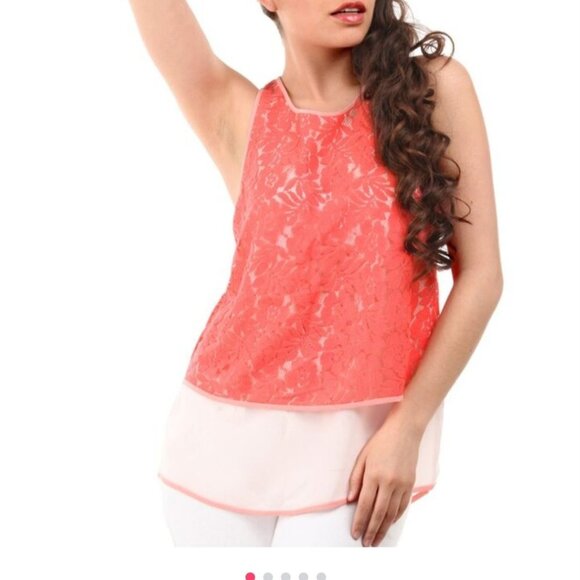 French Connection Coral Lace Overlay Top - Picture 2 of 6